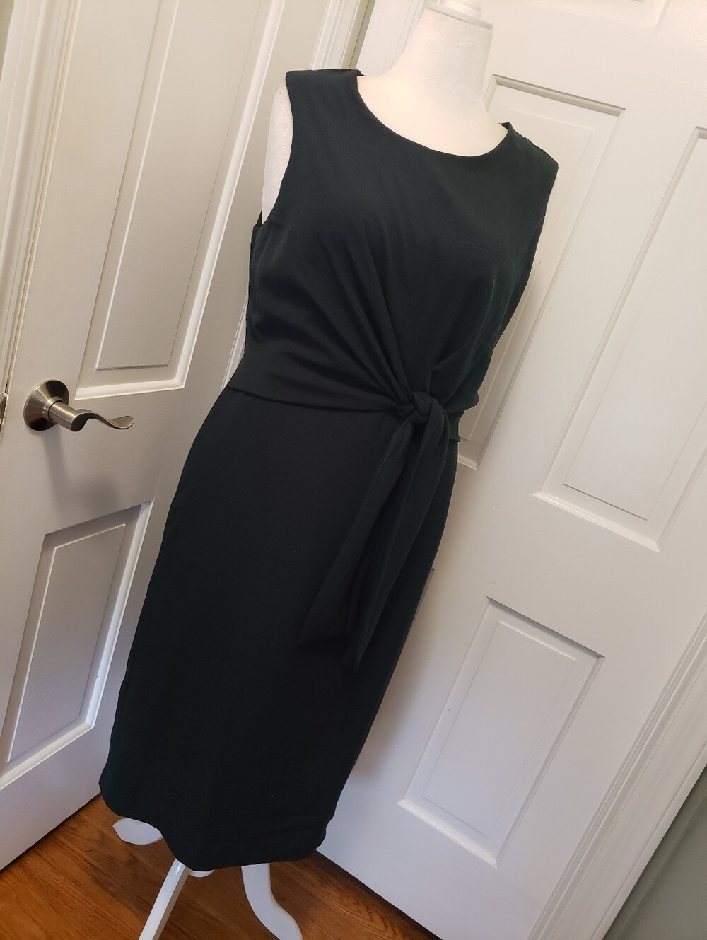 Ann Taylor Deep Green Side Tie Textured Knit Sleeveless Sheath Dress Sz 14 Missy